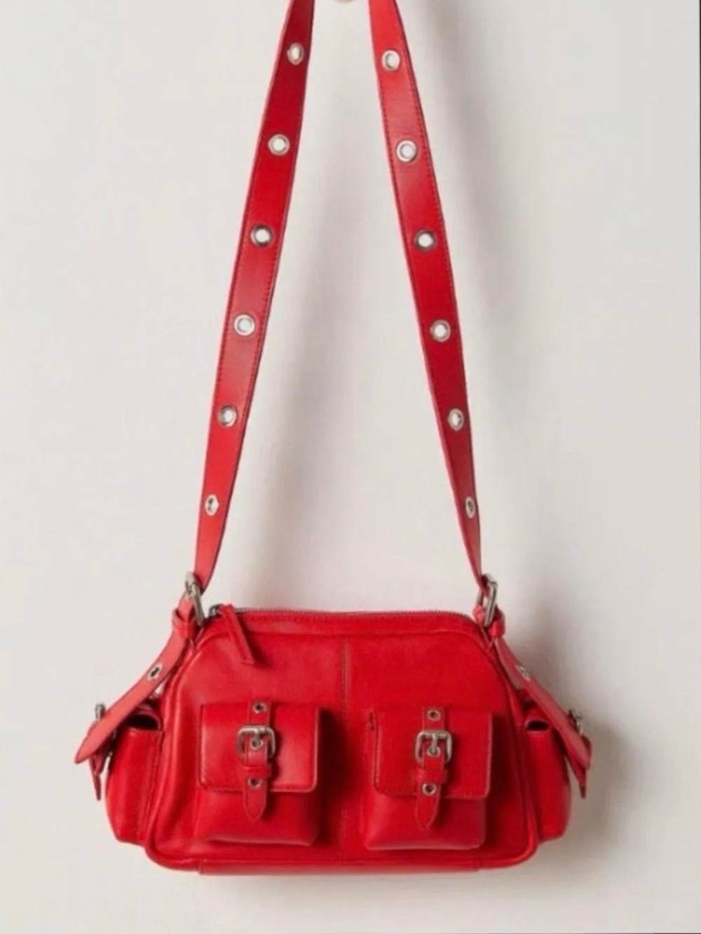 Free People Vibrant Red Crossbody Bag with Interior Zip Pocket